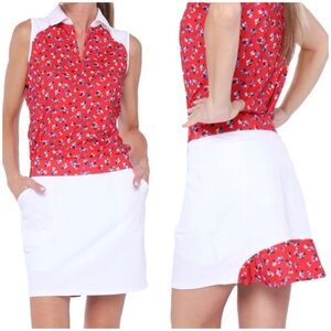 NWT Belyn Key Ruffle Golf Skort In American Beauty White/Red‎ Size Small